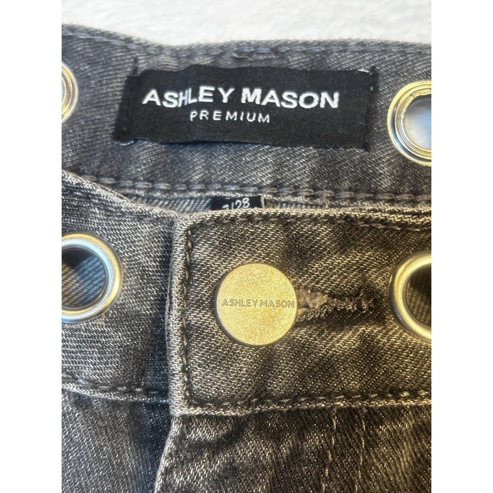 NWT Ashley Mason Premium Jeans Women's Grommets 7/28 Gray High Rise‎ Straight - Picture 9 of 16